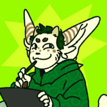 Profile picture of a humanoid creature with a cat like face, long ears and little horns.